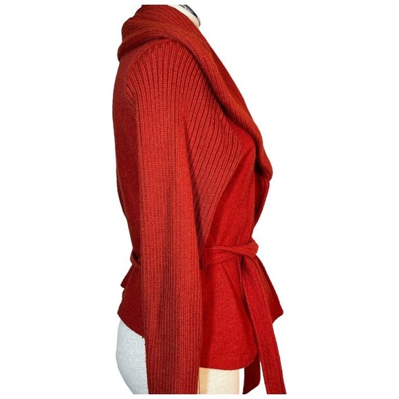 Willi Smith Boiled Wool Sweater Open Cardigan Belted Long Sleeve Knit Jacket XL - Picture 2 of 7